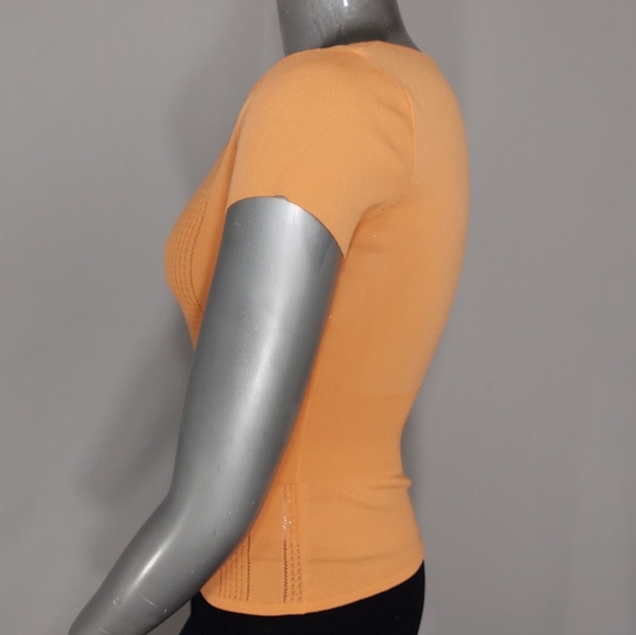Sydney Easton Empire Knit Top Medium Square Neck Short Sleeve Orange Textured - Picture 11 of 14